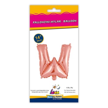 Palloncino mylar 14" Cm. 35 con valvola - Rosa Gold - Lettera W 2