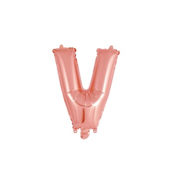 Palloncino mylar 14" Cm. 35 con valvola - Rosa Gold - Lettera V