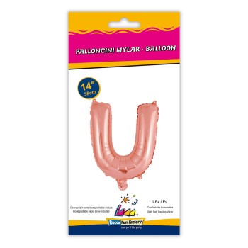 Palloncino mylar 14" Cm. 35 con valvola - Rosa Gold - Lettera U 2