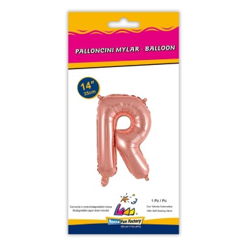 Palloncino mylar 14" Cm. 35 con valvola - Rosa Gold - Lettera R 2