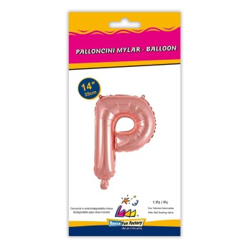 Palloncino mylar 14" Cm. 35 con valvola - Rosa Gold - Lettera P 2
