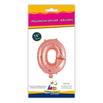 Palloncino mylar 14" Cm. 35 con valvola - Rosa Gold - Lettera O 2