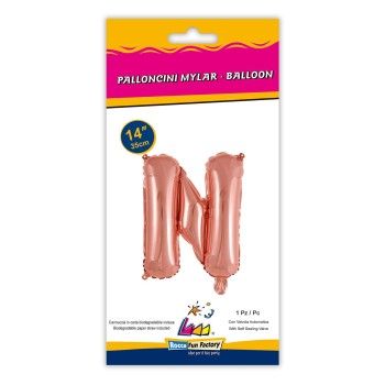 Palloncino mylar 14" Cm. 35 con valvola - Rosa Gold - Lettera N 2
