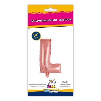 Palloncino mylar 14" Cm. 35 con valvola - Rosa Gold - Lettera L 2