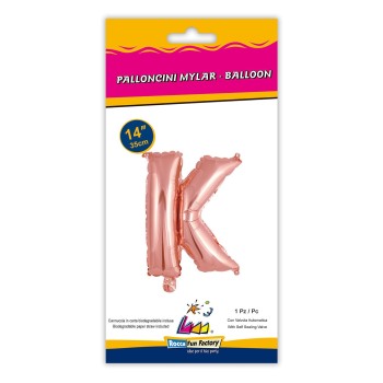 Palloncino mylar 14" Cm. 35 con valvola - Rosa Gold - Lettera K 2