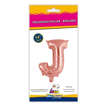 Palloncino mylar 14" Cm. 35 con valvola - Rosa Gold - Lettera J 2