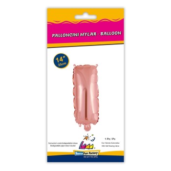 Palloncino mylar 14" Cm. 35 con valvola - Rosa Gold - Lettera I 2