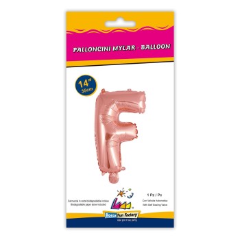 Palloncino mylar 14" Cm. 35 con valvola - Rosa Gold - Lettera F 2
