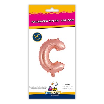 Palloncino mylar 14" Cm. 35 con valvola - Rosa Gold - Lettera C 2