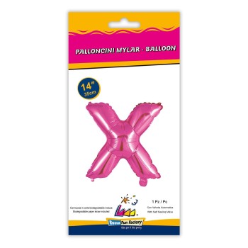 Palloncino mylar 14" Cm. 35 con valvola - Fuxia - Lettera X 2