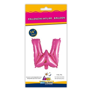 Palloncino mylar 14" Cm. 35 con valvola - Fuxia - Lettera W 2