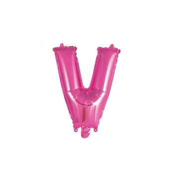 Palloncino mylar 14" Cm. 35 con valvola - Fuxia - Lettera V