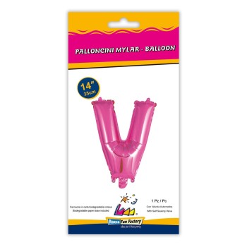 Palloncino mylar 14" Cm. 35 con valvola - Fuxia - Lettera V 2