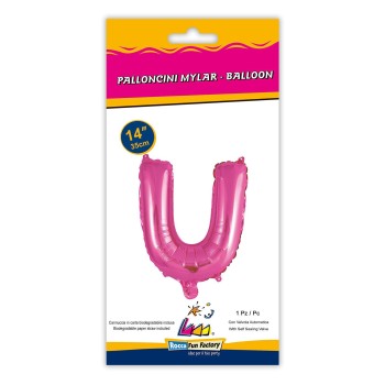 Palloncino mylar 14" Cm. 35 con valvola - Fuxia - Lettera U 2