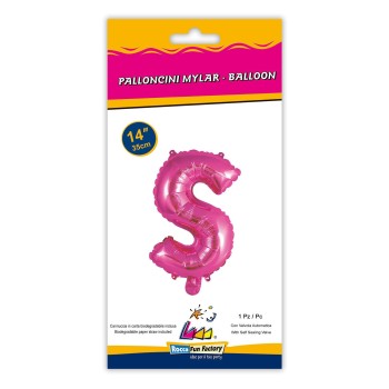Palloncino mylar 14" Cm. 35 con valvola - Fuxia - Lettera S 2