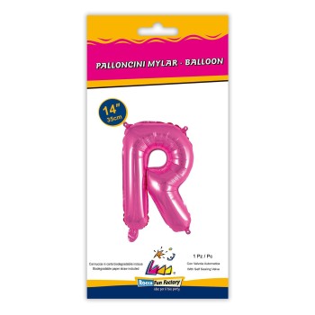 Palloncino mylar 14" Cm. 35 con valvola - Fuxia - Lettera R 2