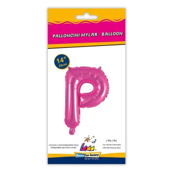 Palloncino mylar 14" Cm. 35 con valvola - Fuxia - Lettera P 2