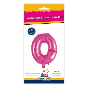 Palloncino mylar 14" Cm. 35 con valvola - Fuxia - Lettera O 2