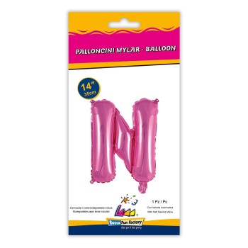 Palloncino mylar 14" Cm. 35 con valvola - Fuxia - Lettera N 2