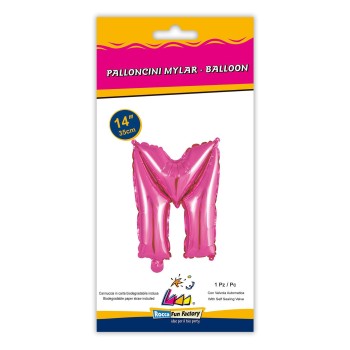 Palloncino mylar 14" Cm. 35 con valvola - Fuxia - Lettera M 2