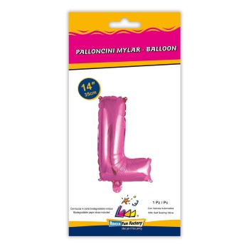 Palloncino mylar 14" Cm. 35 con valvola - Fuxia - Lettera L 2