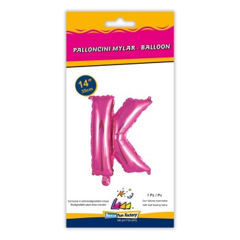 Palloncino mylar 14" Cm. 35 con valvola - Fuxia - Lettera K 2