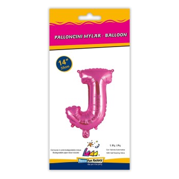 Palloncino mylar 14" Cm. 35 con valvola - Fuxia - Lettera J 2