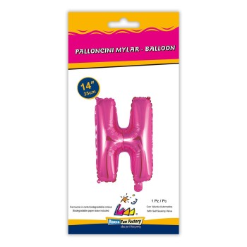 Palloncino mylar 14" Cm. 35 con valvola - Fuxia - Lettera H 2