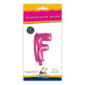 Palloncino mylar 14" Cm. 35 con valvola - Fuxia - Lettera F 2