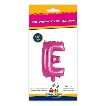 Palloncino mylar 14" Cm. 35 con valvola - Fuxia - Lettera E 2