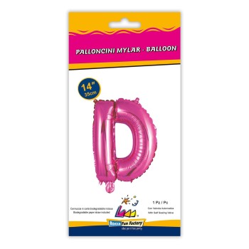 Palloncino mylar 14" Cm. 35 con valvola - Fuxia - Lettera D 2