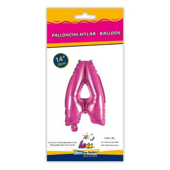 Palloncino mylar 14" Cm. 35 con valvola - Fuxia - Lettera A 2