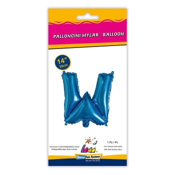 Palloncino mylar 14" Cm. 35 con valvola - Blu - Lettera W 2