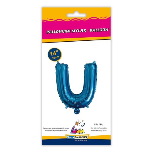 Palloncino mylar 14" Cm. 35 con valvola - Blu - Lettera U