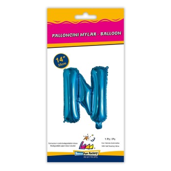 Palloncino mylar 14" Cm. 35 con valvola - Blu - Lettera N 2