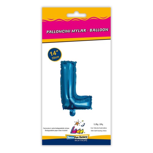 Palloncino mylar 14" Cm. 35 con valvola - Blu - Lettera L