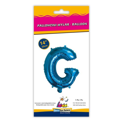 Palloncino mylar 14" Cm. 35 con valvola - Blu - Lettera G