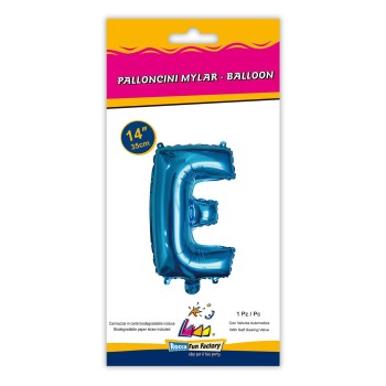 Palloncino mylar 14" Cm. 35 con valvola - Blu - Lettera E 2