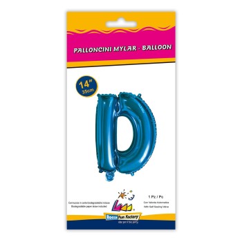 Palloncino mylar 14" Cm. 35 con valvola - Blu - Lettera D 2