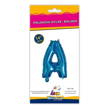 Palloncino mylar 14" Cm. 35 con valvola - Blu - Lettera A 2