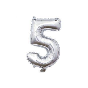 Palloncino Mylar 14" Cm. 35 con valvola Rocca - Silver Argento - Numero 5