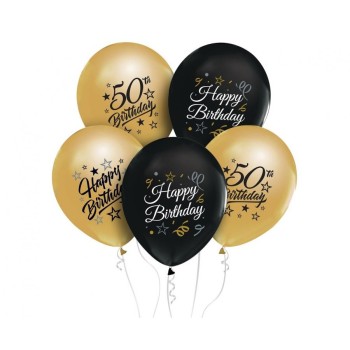 Palloncini lattice 12'' nero e oro gold "50" - Blister 6 pezzi