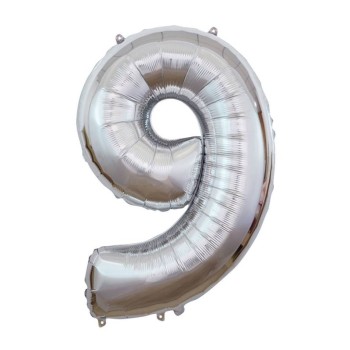 Palloncino Mylar 40" Cm. 101 Rocca - Silver Argento - Numero 9