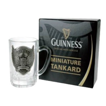 Mini boccale vetro con placca peltro logo con ali Guinness