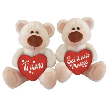 Peluche orso bianco cm. 20 con cuore - Soggetti assortiti