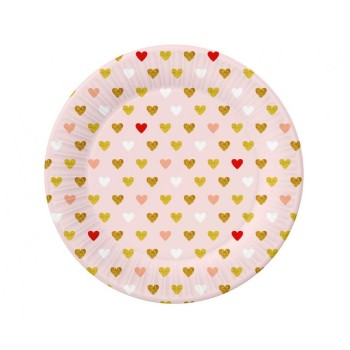 Piatti carta 18 cm. - Rosa cuori muticolor - Cf. 6 pezzi