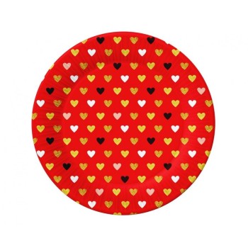 Piatti carta 18 cm. - Rosso cuori muticolor - Cf. 6 pezzi