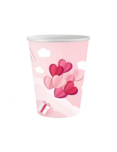 Bicchiere carta 250 ML - Cuori Love is in the Air - Rosa - Cf. 6 pezzi