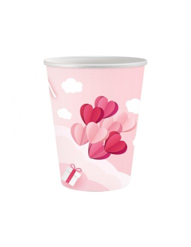 Bicchiere carta 250 ML - Cuori Love is in the Air - Rosa - Cf. 6 pezzi