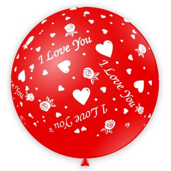 Palloncino lattice mongolfiera 33" "I love you" - Rosso stampa bianca